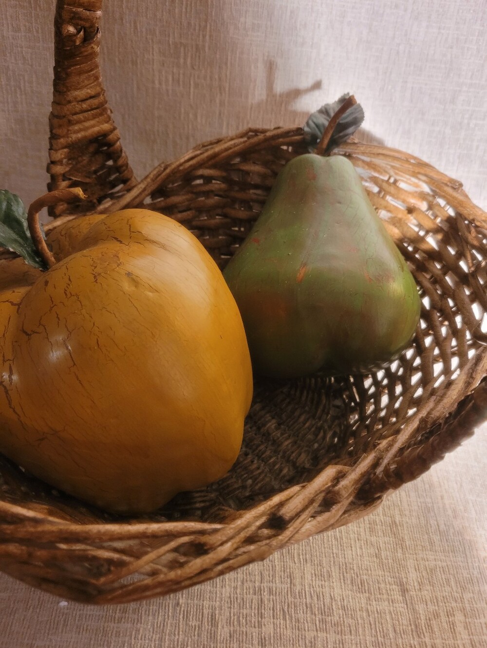 Vintage Rustic Wicker Fruit Basket Centerpiece | Large Faux Papier-Mâché Yellow